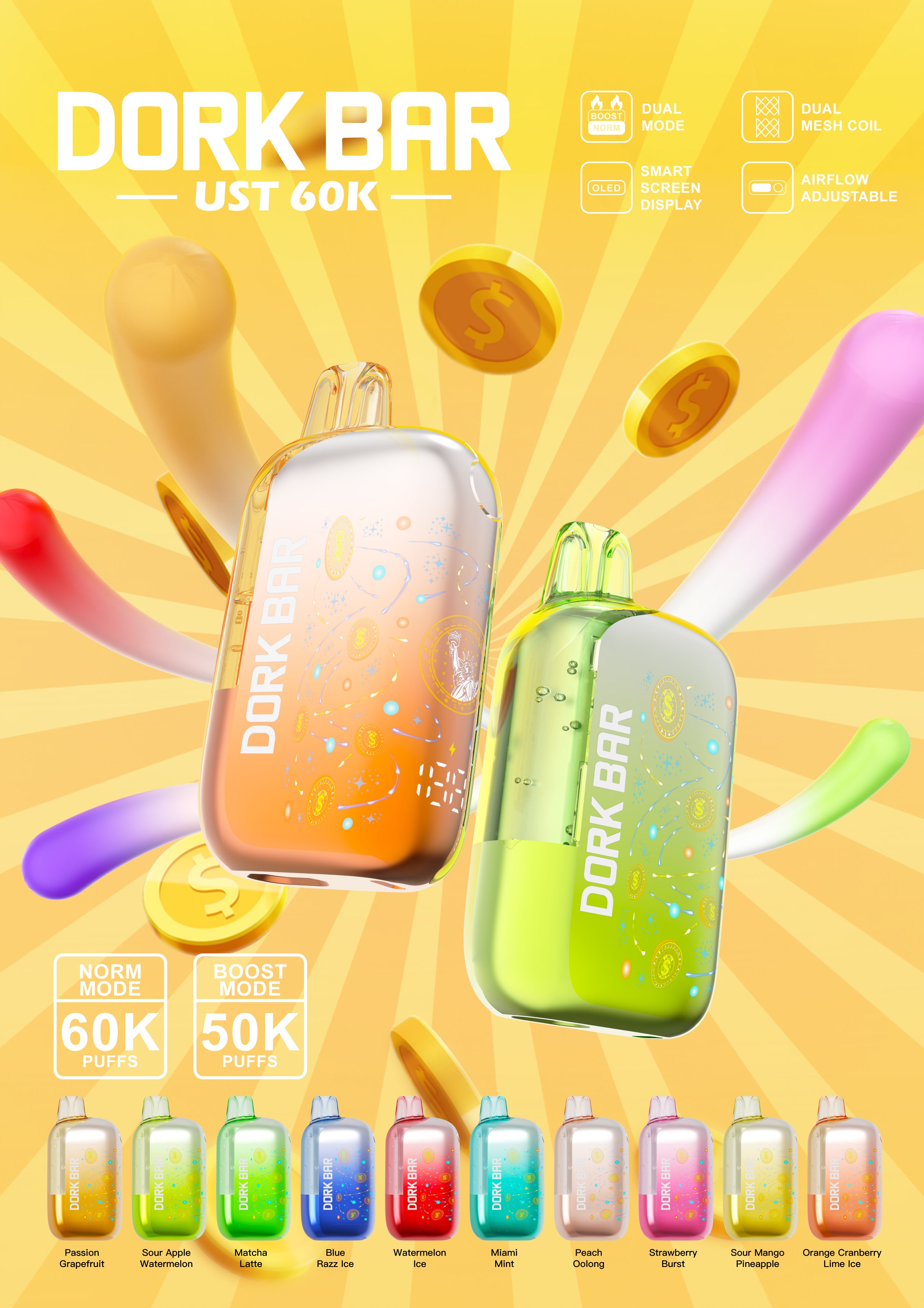 DORK BAR UST - 60,000 Puffs - 18ml - 5 Ct. Box
