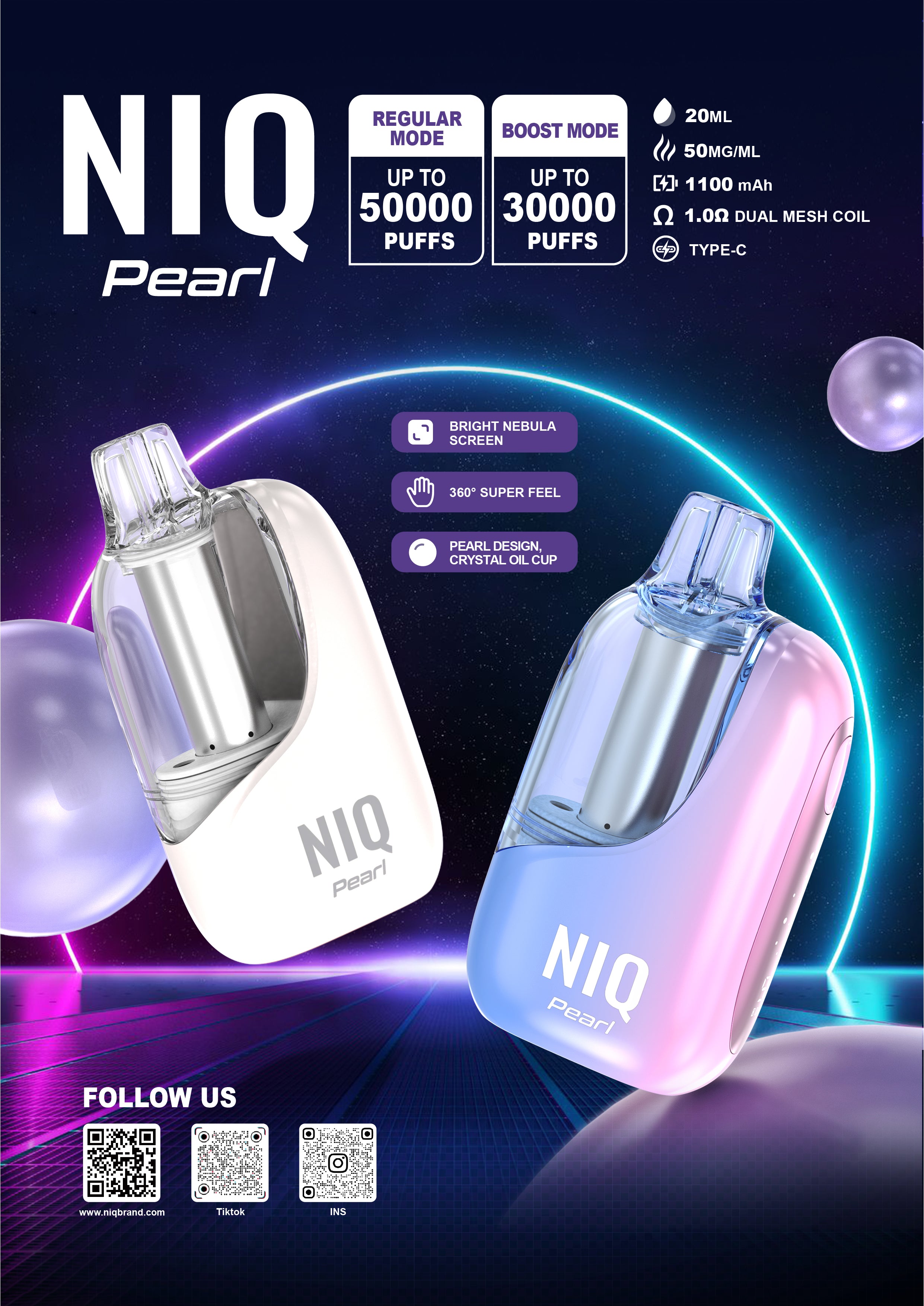 NIQ Pearl – 50,000puff - 15ML - 5 Ct. Box